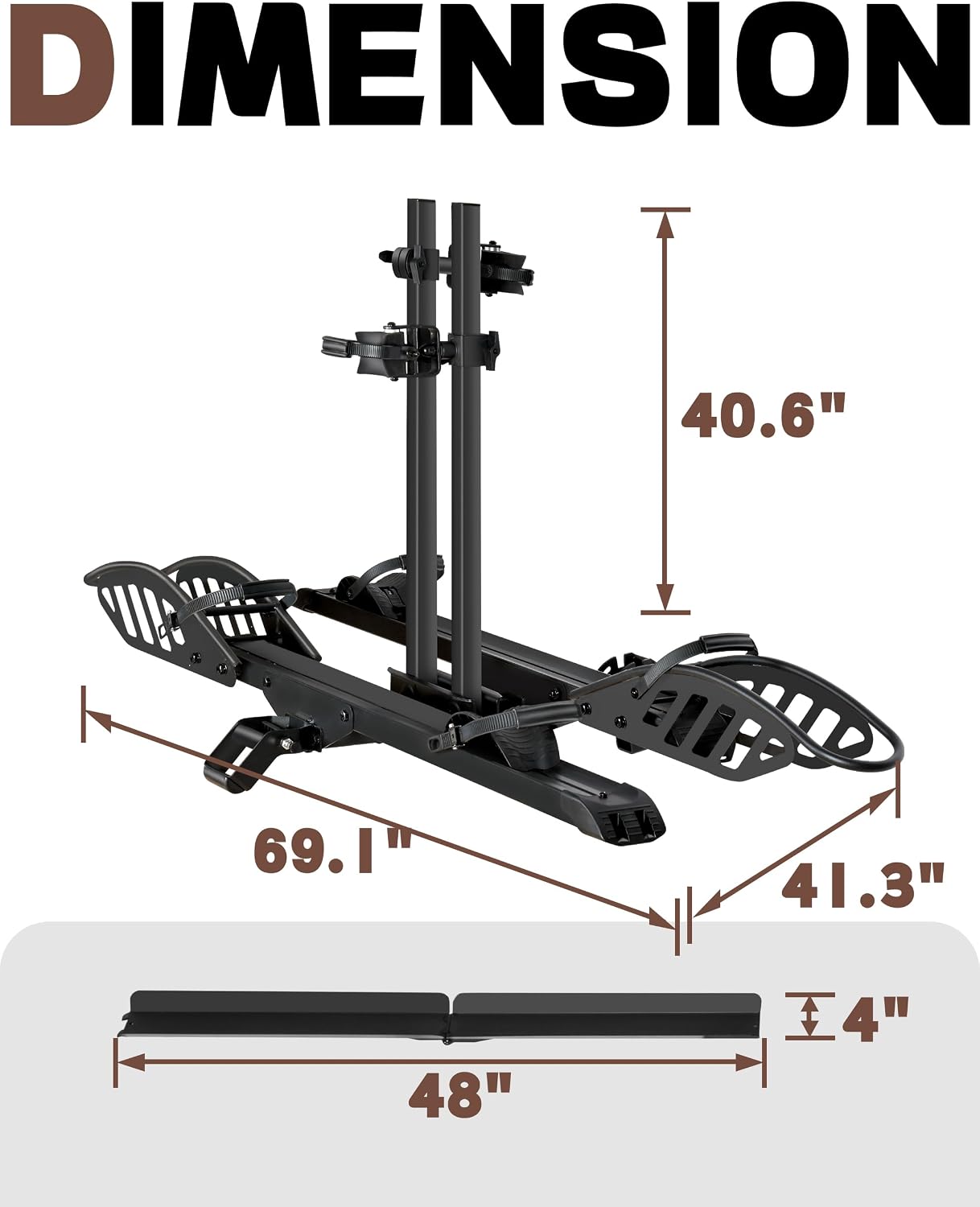 Young Electric Bike Rack with Ramp, 2 Ebike Racks Hitch Mount 200 lbs Capacity Electric Bicycle Carrier, Foldable Bike Rack Hitch for Car, Truck, SUV, Minivan, Up to 5 Inch Fat Tire for 2'' Receiver