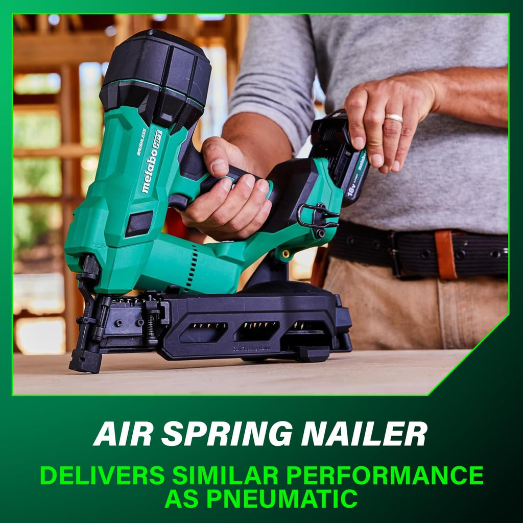 Metabo HPT 18V MultiVolt Brushless Cordless Coil Roofing Nailer Kit, 1-3/4' Coil Roofing Nailer with Power Tool 2.0Ah Lithium Ion Battery, Drives 7/8' to 1-3/4' Nails, NV1845DA