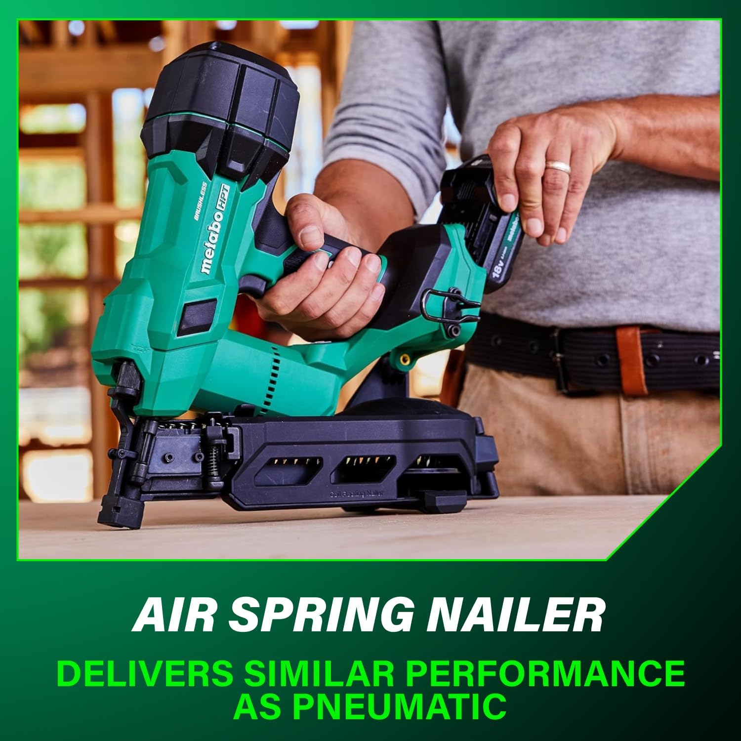 Metabo HPT 18V MultiVolt Brushless Cordless Coil Roofing Nailer Kit, 1-3/4' Coil Roofing Nailer with Power Tool 2.0Ah Lithium Ion Battery, Drives 7/8' to 1-3/4' Nails, NV1845DA