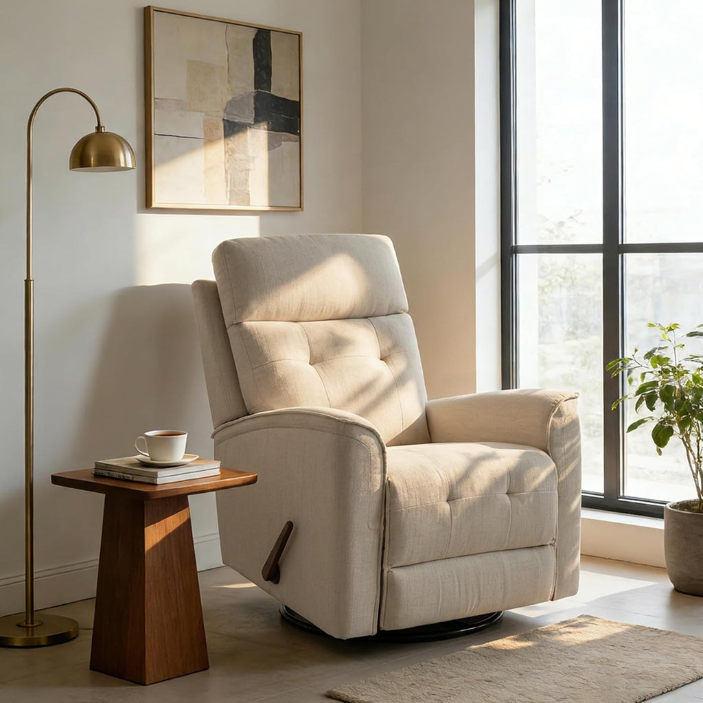 Swivel Rocker Recliner Chair for Adults, Rocking Chair, Small Swivel Recliner for Small Spaces, Living Room, Bedroom, RV(Beige)