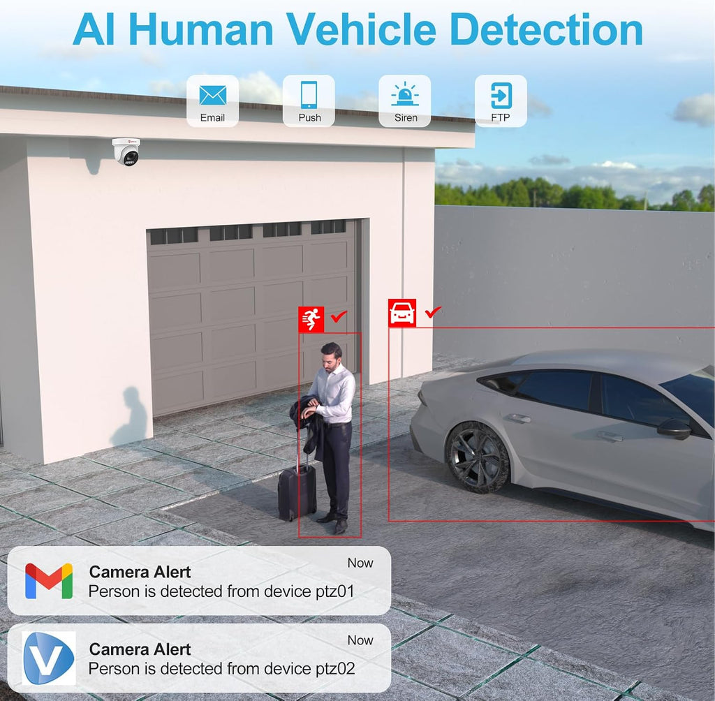 Anpviz 4K 8MP PoE PTZ Camera Outdoor, 5X Optical Zoom 2.7~13.5mm Lens, Pan 280° Tilt 90° IP Security Camera Human Vehicle Detection, Spotlight&Sound Alarm, 2 Way Talk, PTZIP30A80WD-SA-5X (U Series)