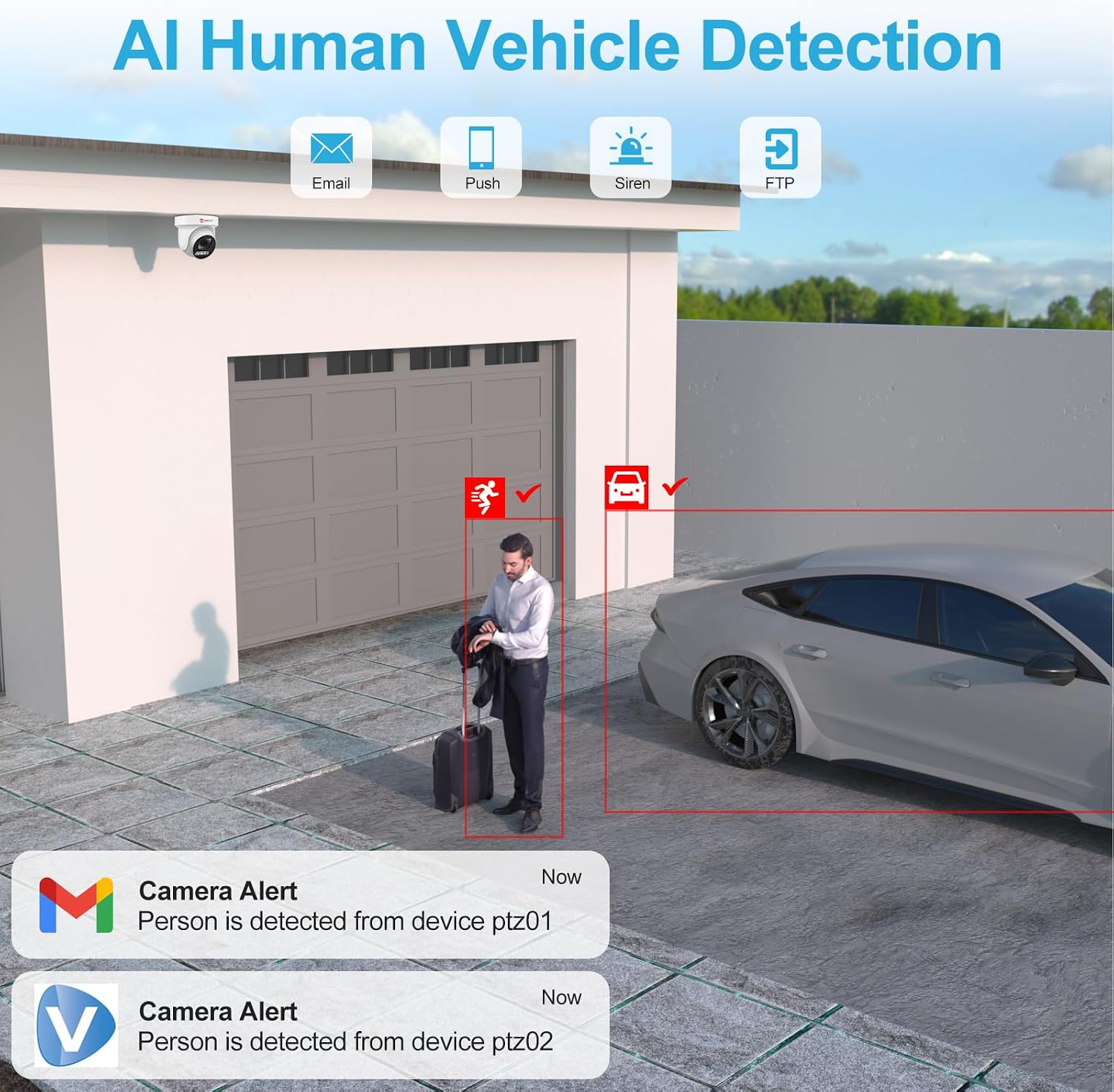 Anpviz 4K 8MP PoE PTZ Camera Outdoor, 5X Optical Zoom 2.7~13.5mm Lens, Pan 280° Tilt 90° IP Security Camera Human Vehicle Detection, Spotlight&Sound Alarm, 2 Way Talk, PTZIP30A80WD-SA-5X (U Series)