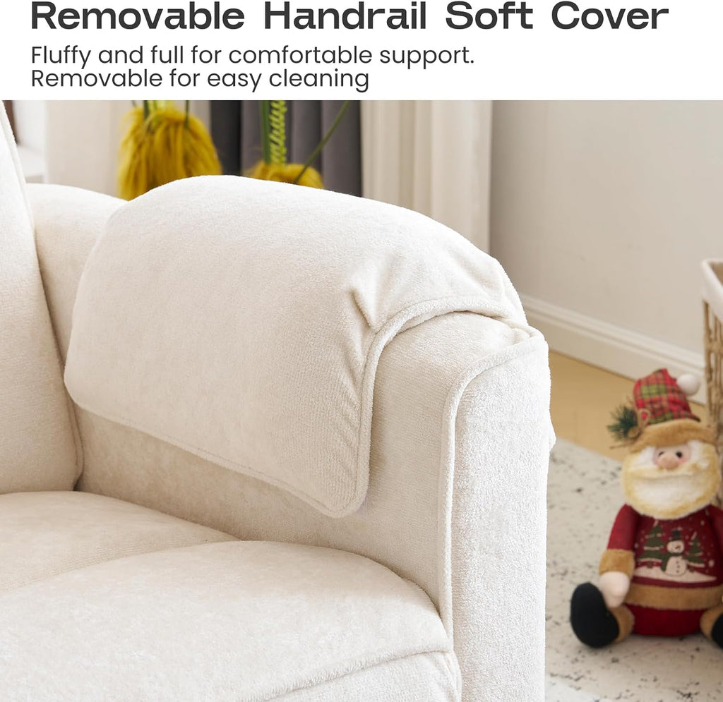 Oversized Power Recliner Chair Swivel Glider with Adjustable Headrest, 26' Extra Wide Glider Nursery Chair with Overstuffed Armrest, USB Ports, Chenille Fabric, Cream