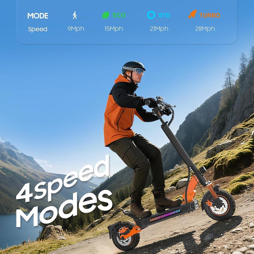 Electric Scooter aldults, 10' Tires, 1000W Brushless Motor, Top Speed 28 MPH, 28 Miles Max Range, Smart APP, Max 330lbs Load, 4.9in Display, Folding E Scooter（Upgraded Shock Absorption）
