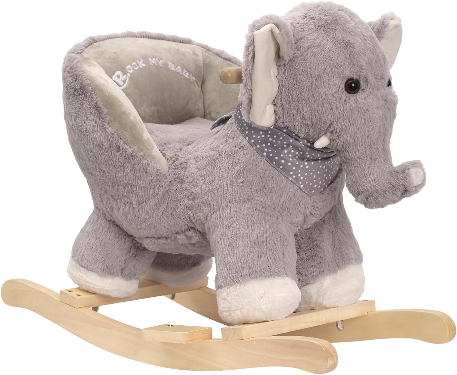 Baby Rocking Elephant, Plush Toddler Rocker with Music & Safety Seat, Sturdy Wooden Ride-On Toy for 1-3 Years, Soft Animal Rocking Horse, CPC Certified (Gray Elephant)