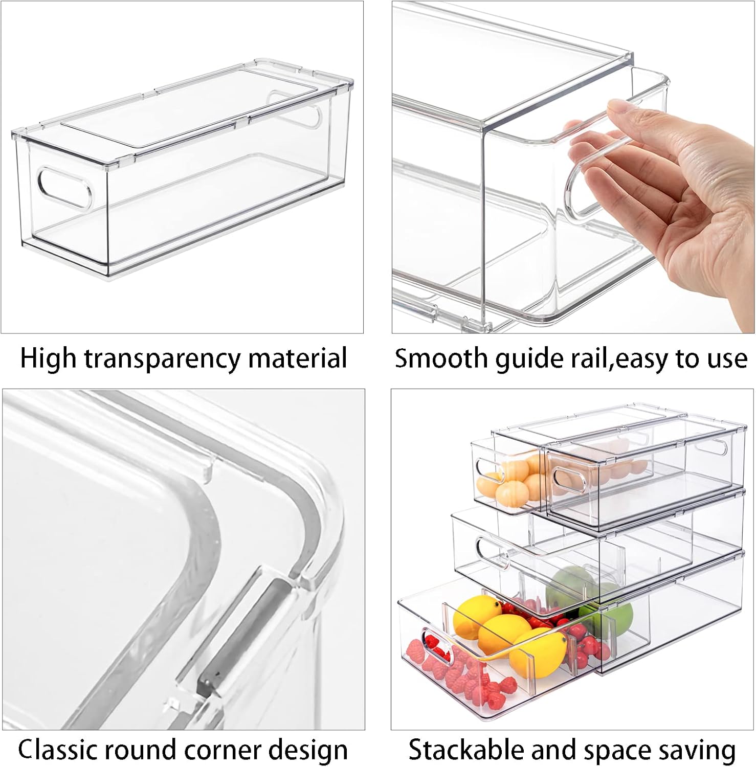 7 pack Stackable Refrigerator Organizer Bins Pull-Out Drawers for Fruit and Veggies Storage Organizer for Fridge Clear Drawer Containers with Handle Divided Organization for Produce Saver