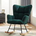 HealSmart Nursery Rocking Chair Teddy - Upholstered Comfy Glider Rocker with High Back Armchair, Cozy Reading Recliner Fluffy Comfortable Chair for Bedroom, Baby Room, Living Room and Study, Green