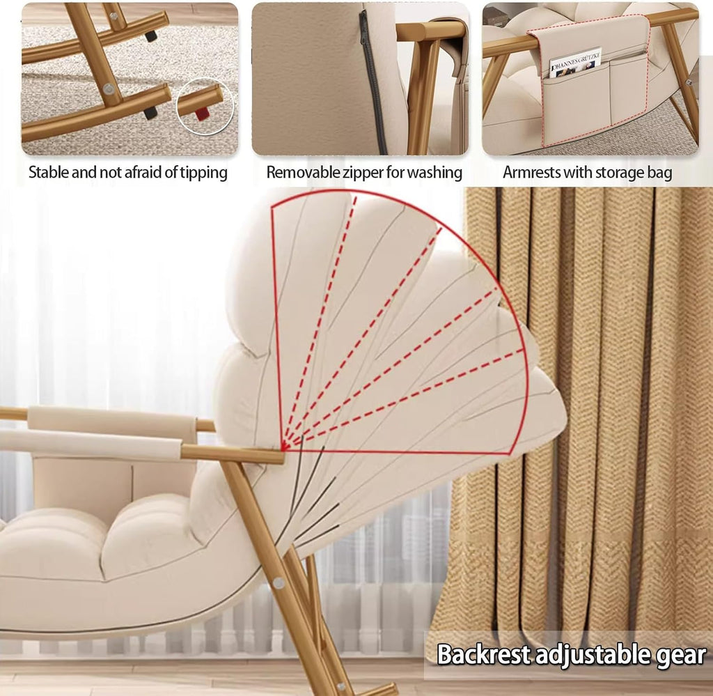 Rocking Chair Nursery with Thick Headrest,Modern Comfortable Upholstered Rocking Chair,Glider Rocker Chair W/Side Pockets,Modern Lounge Chair for Balcony,for Living Room,Classroom,Bedroom