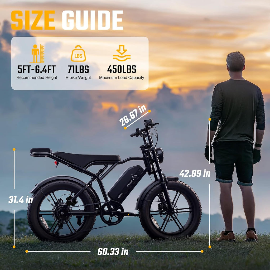 TST Electric Bike for Adults, 1500W Peak Motor 60/100 Miles Fat Tire Ebike with 48V 15Ah/25Ah Removable Battery 20' Electric Dirt Bike Full Suspension and 7-Speed