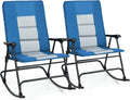 Giantex Set of 2 Camping Rocking Chairs Foldable Oversized, Padded Armrest and Seat, Portable Folding Lawn Chairs 350 lbs Weight Capacity Outdoor Use for Patio, Lawn, Backyard, Garden (Blue)
