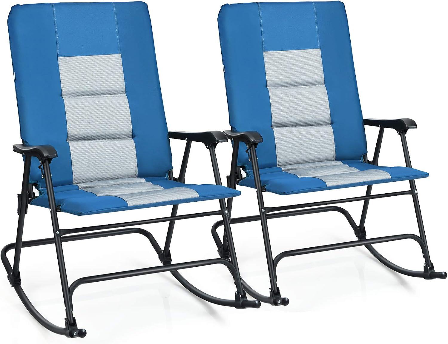 Giantex Set of 2 Camping Rocking Chairs Foldable Oversized, Padded Armrest and Seat, Portable Folding Lawn Chairs 350 lbs Weight Capacity Outdoor Use for Patio, Lawn, Backyard, Garden (Blue)