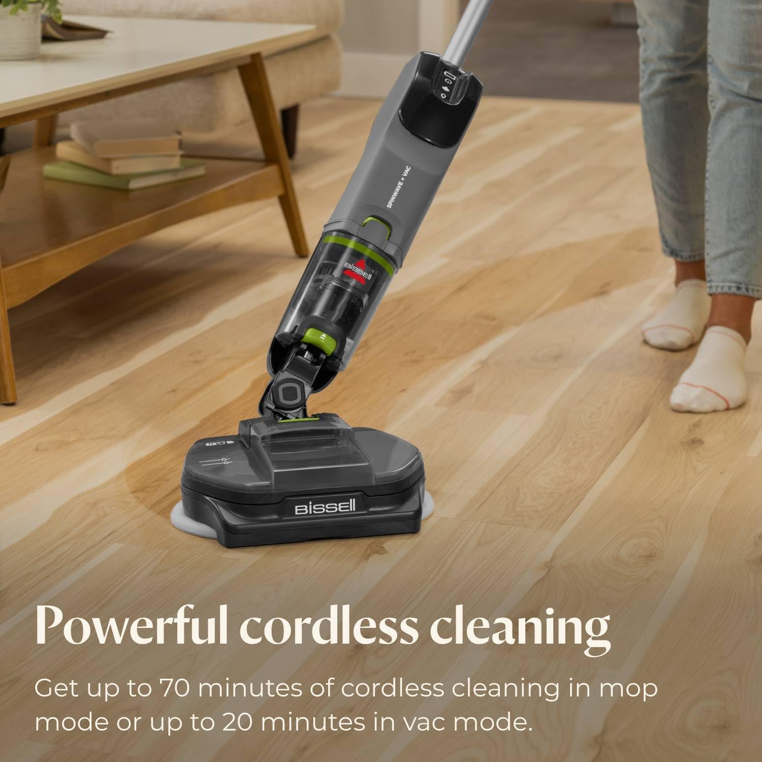 Bissell® SpinWave® + Vac Cordless, Hard Floor Spin Mop + Vacuum, Lay-Flat, Multi-Use Cleaning, Hard Floor Sanitize Formula Included