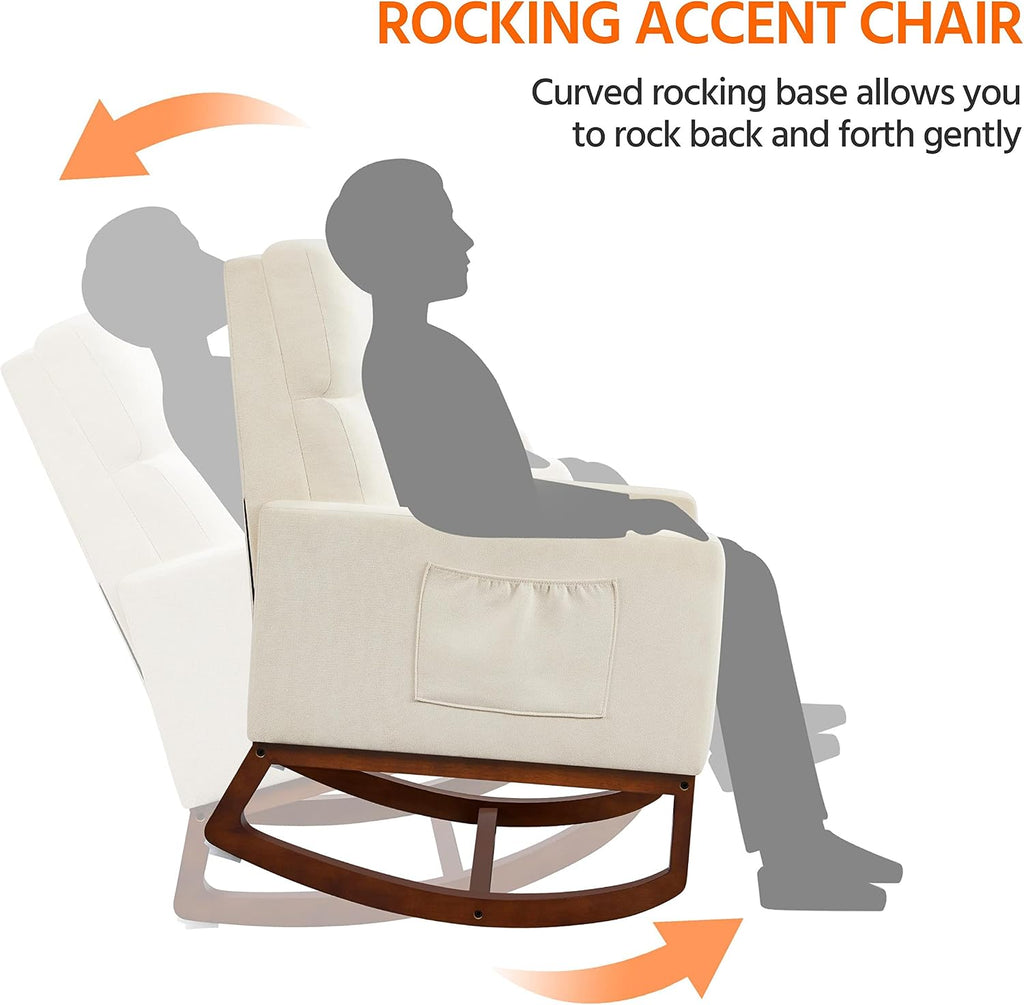 Yaheetech Rocking Chair Nursery Upholstered Glider Chair with Rubber Wood Legs Side Pocket, Rocking Accent Armchair High Back for Living Room Bedroom, Beige, 2pcs