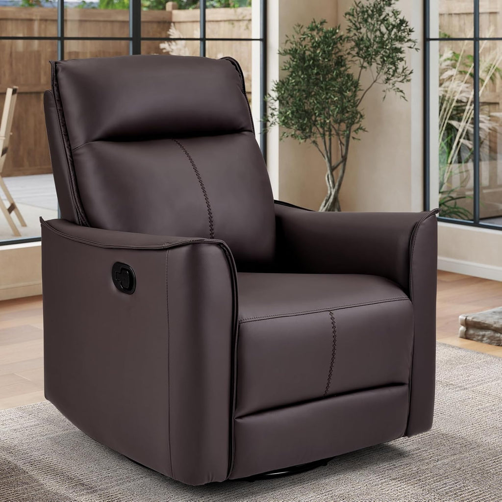 ANJ Manual Swivel Rocker Recliner, Glider Recliners with Padded Armrest and Backrest, Soft Leather Nursery Rocking Recliner Chair Reclining Sofa for Living Room