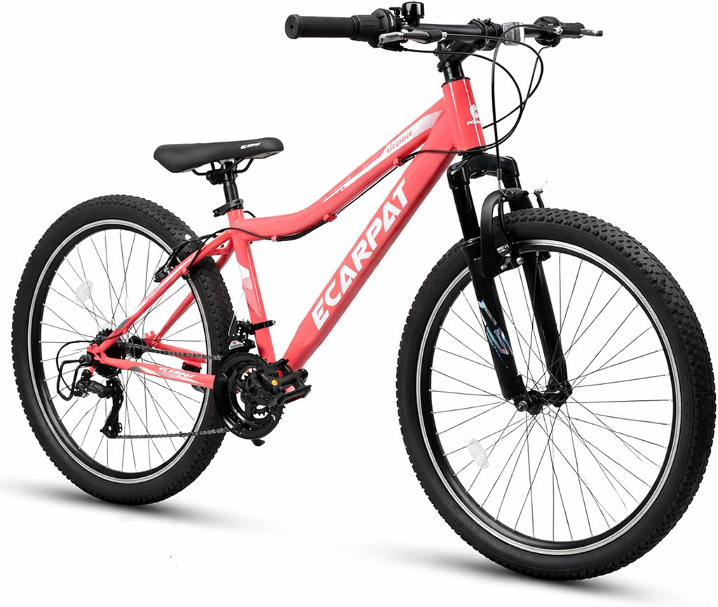 Ecarpat 24 26 Inch Women Girls Mountain Bike, Disc/V Brakes 21 Speeds Women Bike, Sturdy Steel Frame and Suspension Fork, Stylish Adult and Teens Bicycle for Urban Trail Snow Commuter