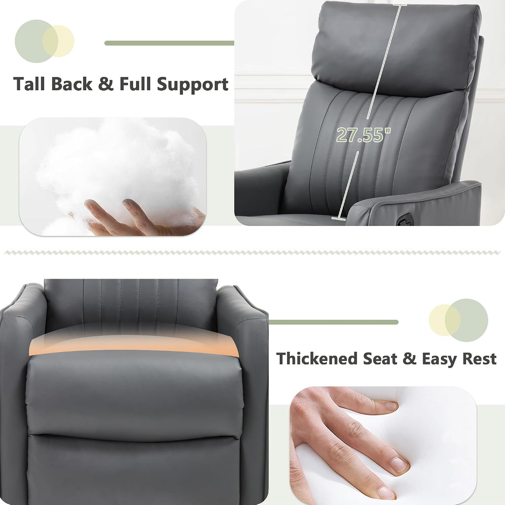 cinkehome Heated Massage Swivel Rocker Recliner Chair for Nursery - Small Space Reclining Chair with Lumbar Support, 360° Swivel & Gentle Rocking, Ergonomic High Back Faux Leather Gray