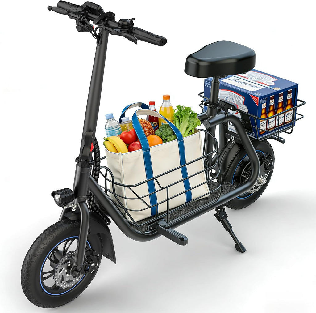 Gyroshoes C1S Electric Scooter for Adults with Seat & Large Basket, 550W Motor, 20 Mile Range, 19MPH, Foldable E-Scooter for Commuting, Pets Dog, Grocery Shopping