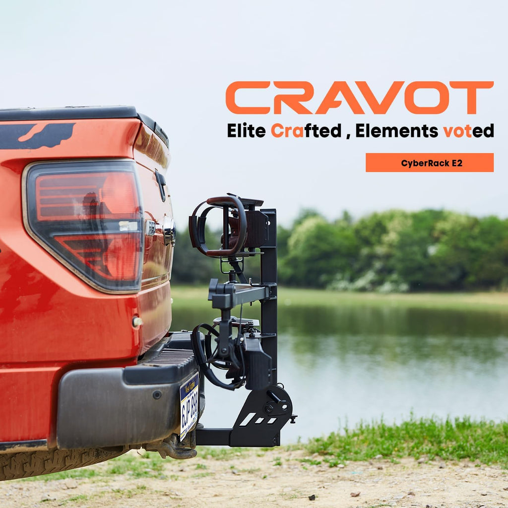 CRAVOT CyberRack E2 Hitch 2 EBike Rack with Ramp, 200 lbs Capacity Electric Bike Carrier Foldable Platform Mount, Up to 5-inch Fat Tire Bicycle for 2'' Receiver Cars Trucks SUVs Minivans RV, Trailer