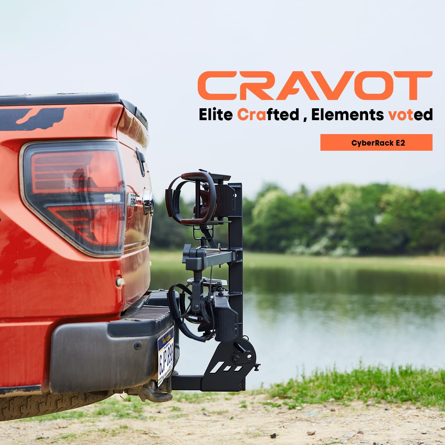 CRAVOT CyberRack E2 Hitch 2 EBike Rack with Ramp, 200 lbs Capacity Electric Bike Carrier Foldable Platform Mount, Up to 5-inch Fat Tire Bicycle for 2'' Receiver Cars Trucks SUVs Minivans RV, Trailer
