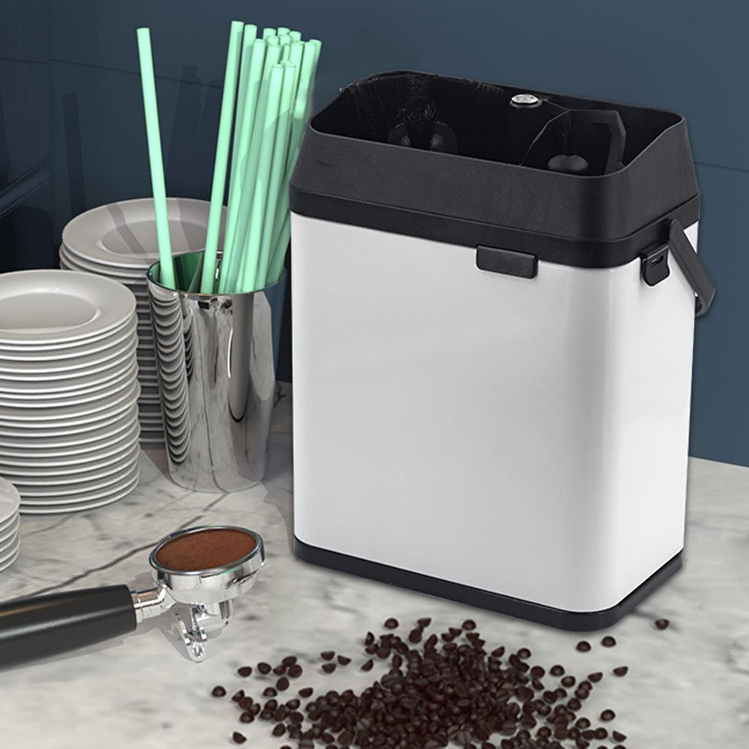 Electric Filter Holder Cleaning Machine Knock Box Coffee Filter Holder Cleaner,with 2 Scrapers and 1 Brush Head,for Home,Cafeteria (White)
