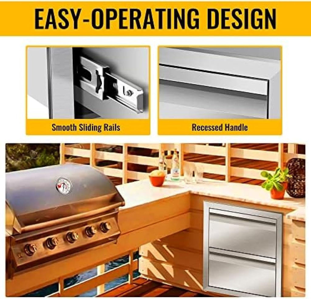 Outdoor Kitchen Drawer Stainless Steel BBQ Triple Drawer Flush Mount for Outdoor Kitchen Island,-14W X 15H X 23D Inch