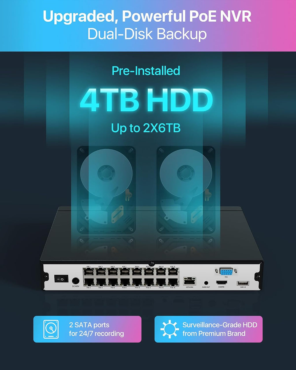 ZOSI 16CH 4K PoE Security Camera System, 12pcs 4K Outdoor Indoor PoE Cameras, Person Vehicle Detection, 2 Way Audio, Sound&Light Siren, Night Vision, 16Channel 8MP NVR with 4TB HDD for 24/7 Recording