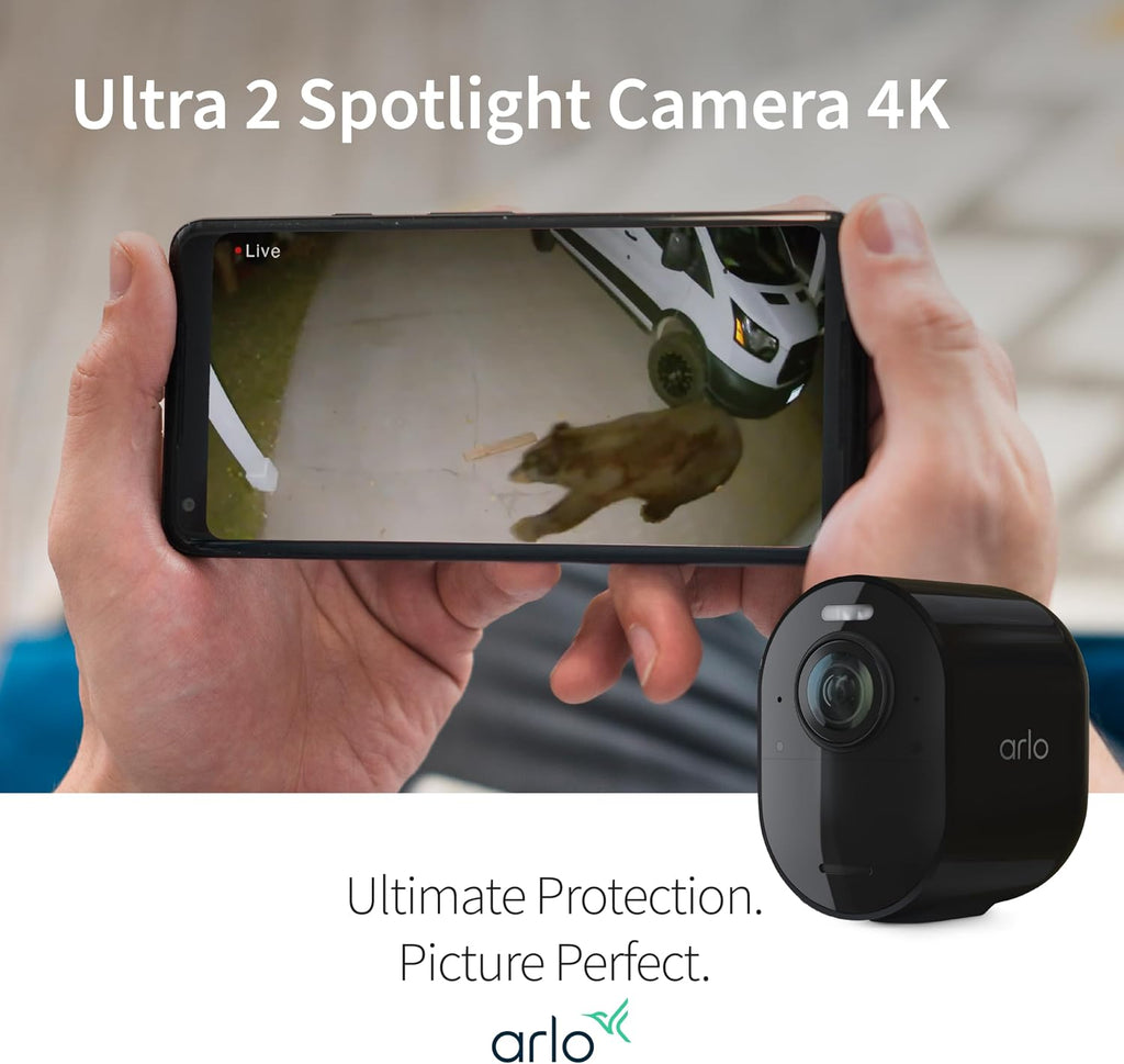 Arlo Ultra Security Camera 4K HDR (2nd Gen, 2020 Release) + SmartHub, Battery Power, Emergency Response, AI Event Captions, 1-Month Trial of Secure Plan, 180° Field of View, 2 Cam, White