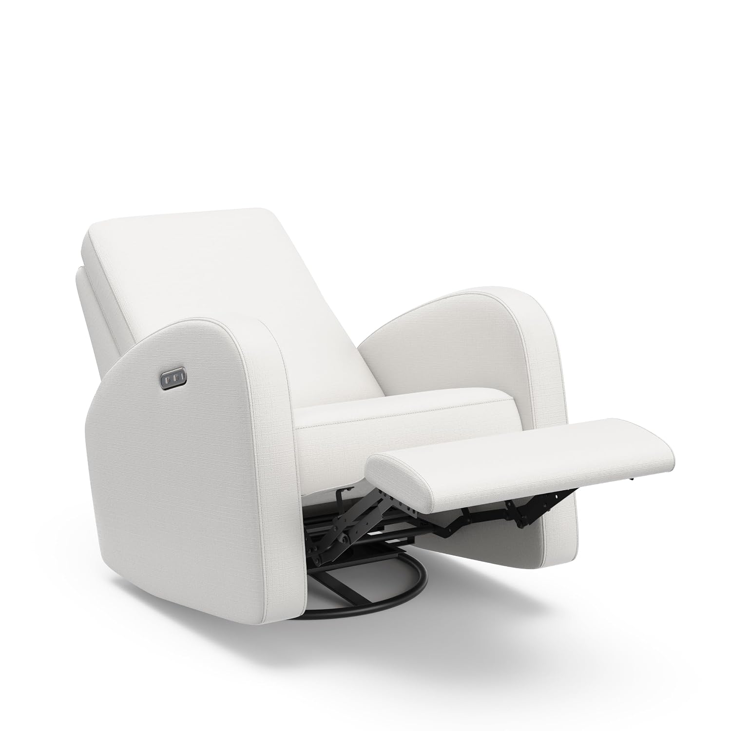 Storkcraft Santa Monica Power Recliner Swivel Glider (Ivory Basketweave) – Effortless Electronic Power Recline, USB-A & USB-C Charger