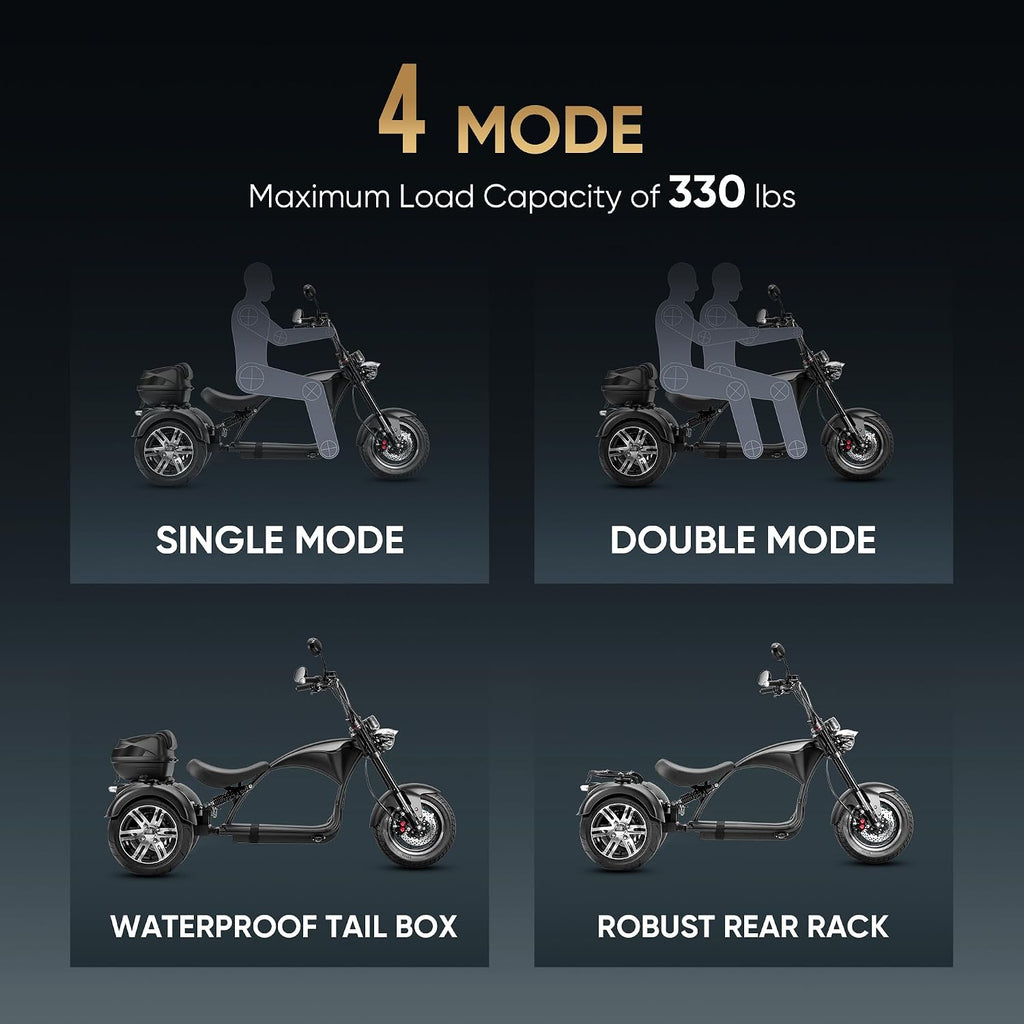 eAhora 2000W M1P Electric Trike for Adults 26MPH Electric Tricycle,40 Miles 60V 30AH Battery Full Hydraulic Suspension,3 Wheels Electric Motorcycle