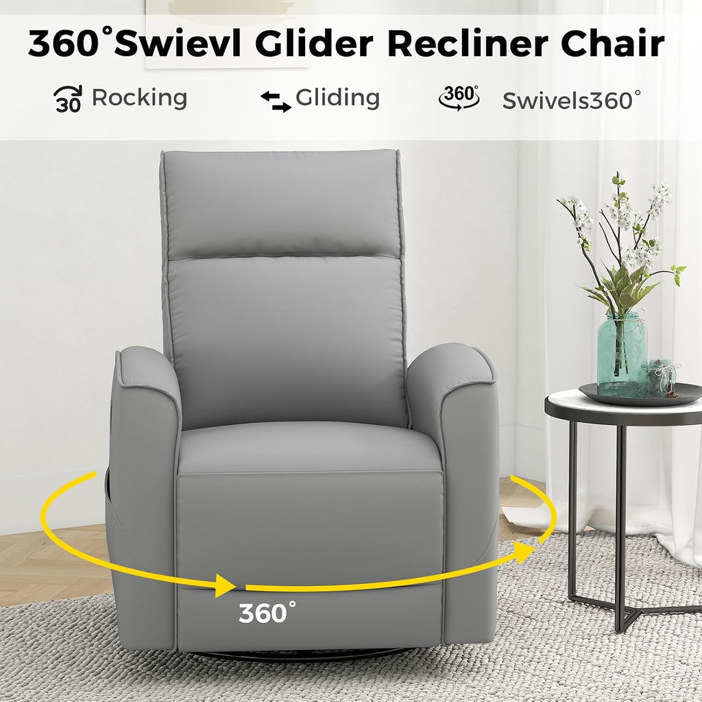 ANJ Manual Swivel Rocker Recliner, Glider Recliners with Padded Armrest and Backrest, Soft Faux Leather Nursery Rocking Recliner Chair Reclining Sofa for Living Room