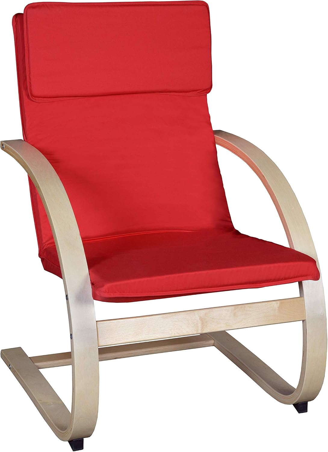 Niche Mia Bentwood Reclining Rocking Chair – Lightweight, Ergonomic & Durable with Washable Cotton Cover, Sturdy Cantilever Frame for Home, Office & Nursery (Natural/Red)