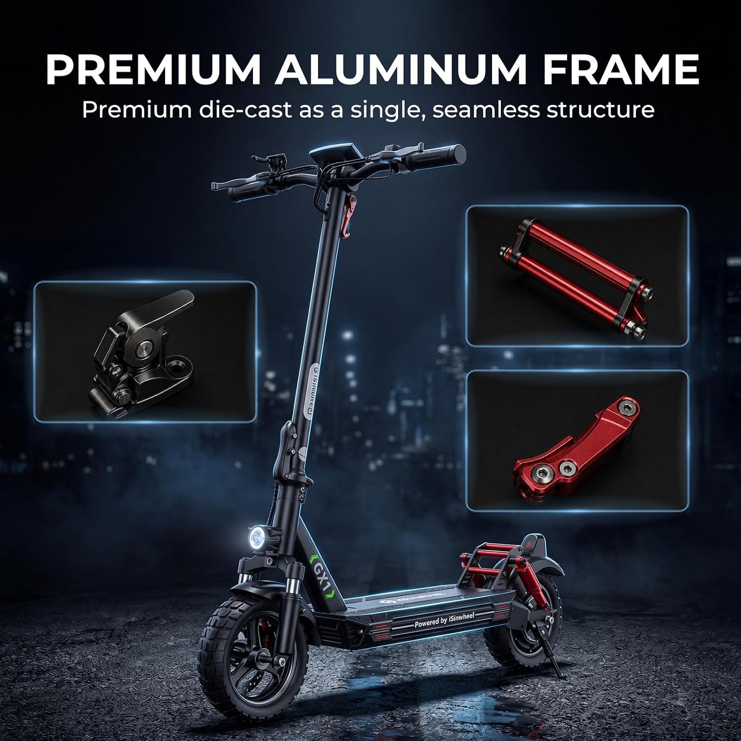 isinwheel GT1 Electric Scooter Adults, 28MPH Top Speed, 28Miles Range, 800W Motor, 330LBS Load, Off-Road Scooter for Adults with Turn Signal
