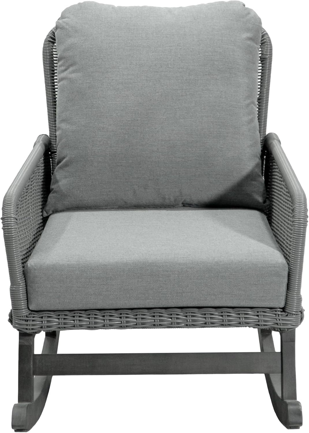 Christopher Knight Home Nadine Patio Rocking Chairs Set of 2, Wicker Rocker, Wood Rocking Chair, PE Rattan Wicker Chair, Rocking Chair with Cushions, Comfort Wicker Rocker for Backyard Balcony, Gray