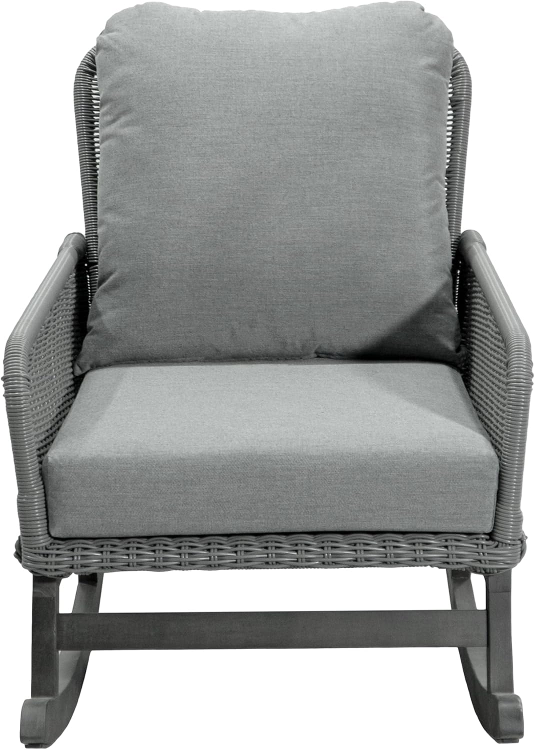 Christopher Knight Home Nadine Patio Rocking Chairs Set of 2, Wicker Rocker, Wood Rocking Chair, PE Rattan Wicker Chair, Rocking Chair with Cushions, Comfort Wicker Rocker for Backyard Balcony, Gray