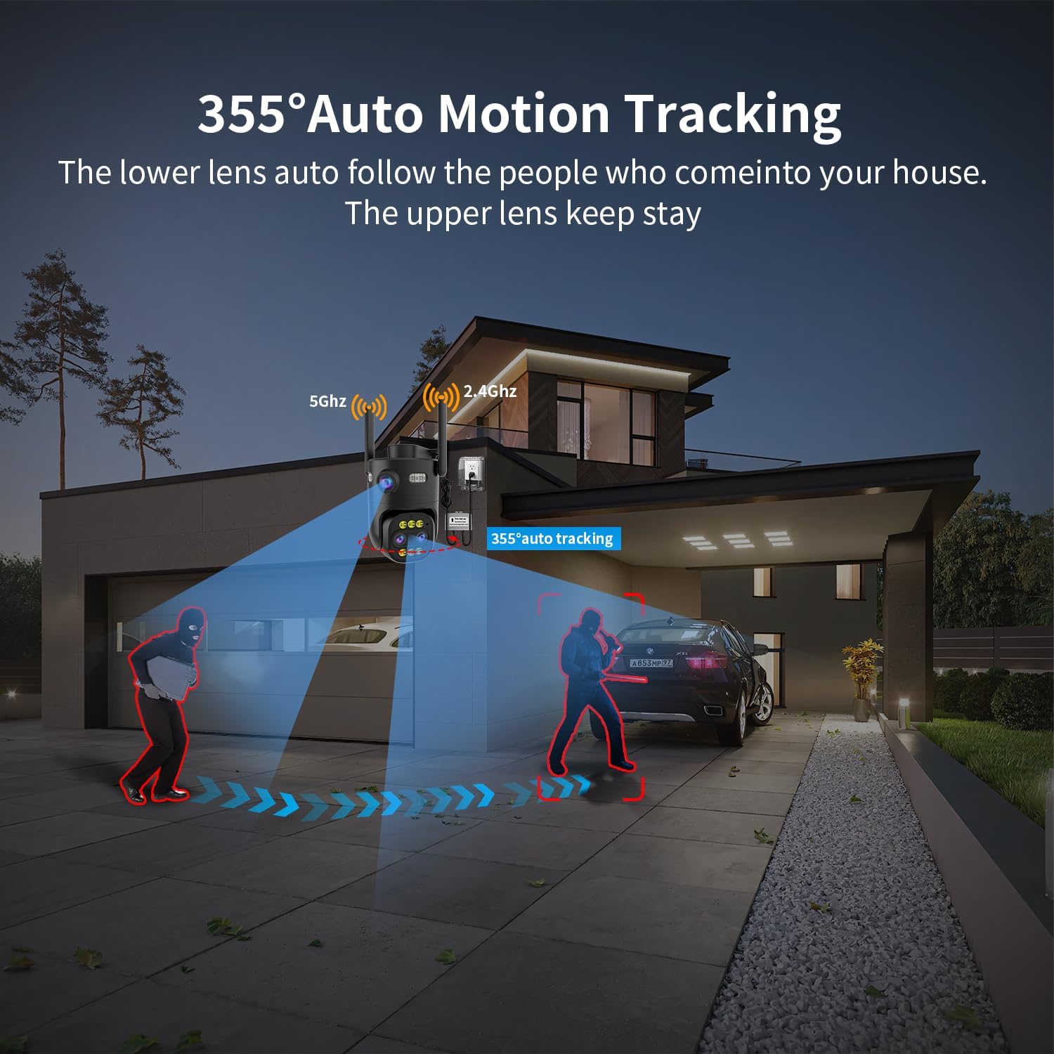 Luovisee 4 Pack Wired Home Camera Outdoor/Indoor with 2K Color Night Vision,AI Human Auto Zoom and Tracking,Pan-Tilt 360° View,Two-Way Audio,Triple-Lens 2.4G/5G WiFi,24/7 Recording,Waterproof