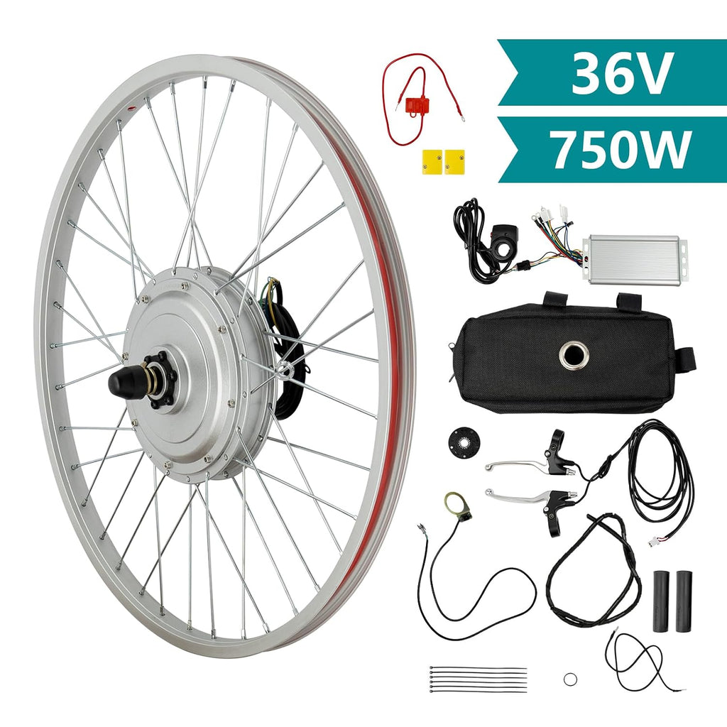 750W 24' Front Wheel E-Bike Hub Motor Conversion Kit, 390PRM Electric Bicycle Conversion Kit with Handbrake & Thumb Hub, E-Bike Hub Motor Conversion Kit for 24' Bicycle Racks & DIY Electric Bicycles