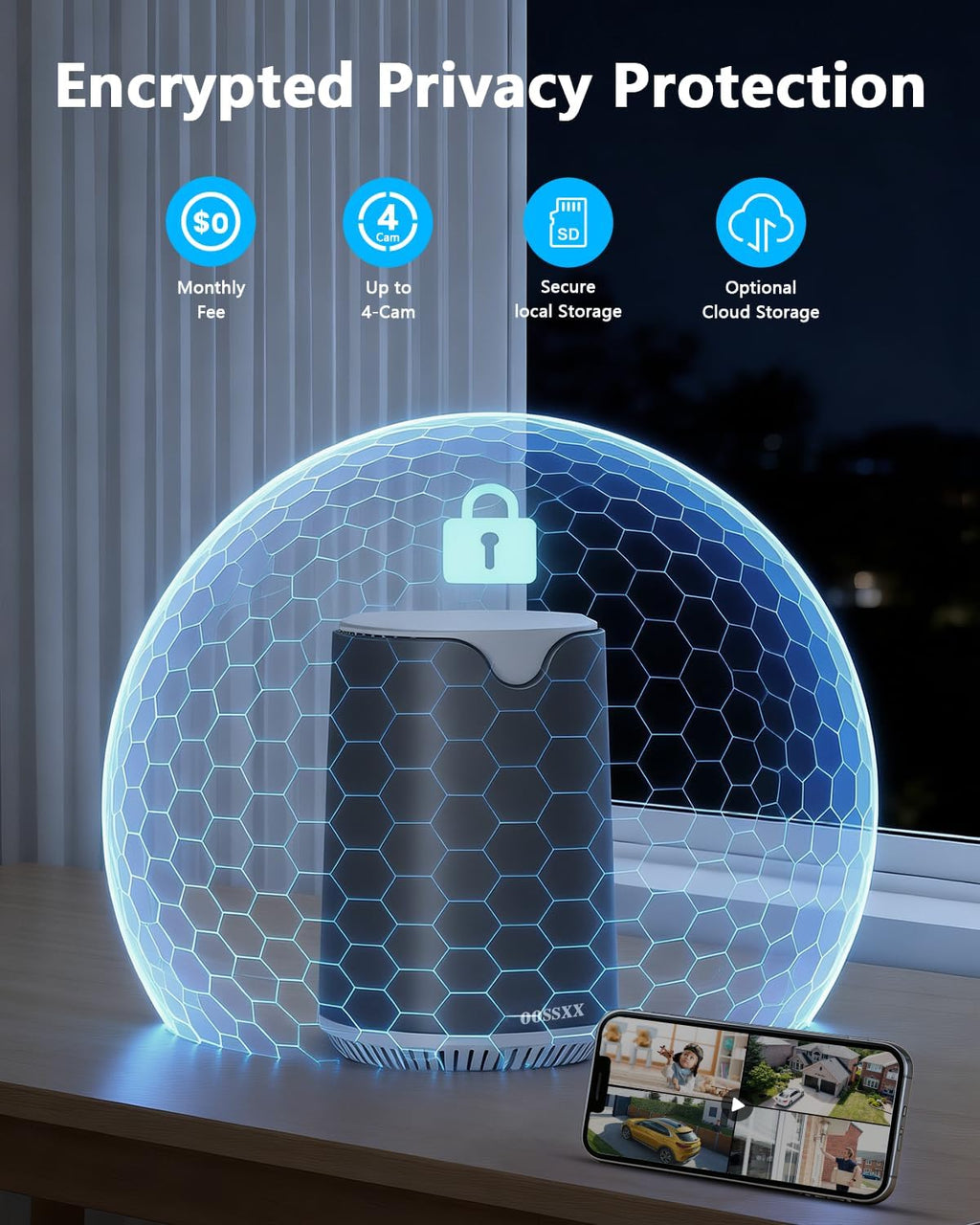 OOSSXX (2026 New) Solar Wireless Security Camera System, 4MP 3-Cam Kit with 4CH NVR, 2.4/5.8GHz Dual WiFi, 55% Longer Range Dual Antennas, 130° Wide Angle, No Fee App, IP65