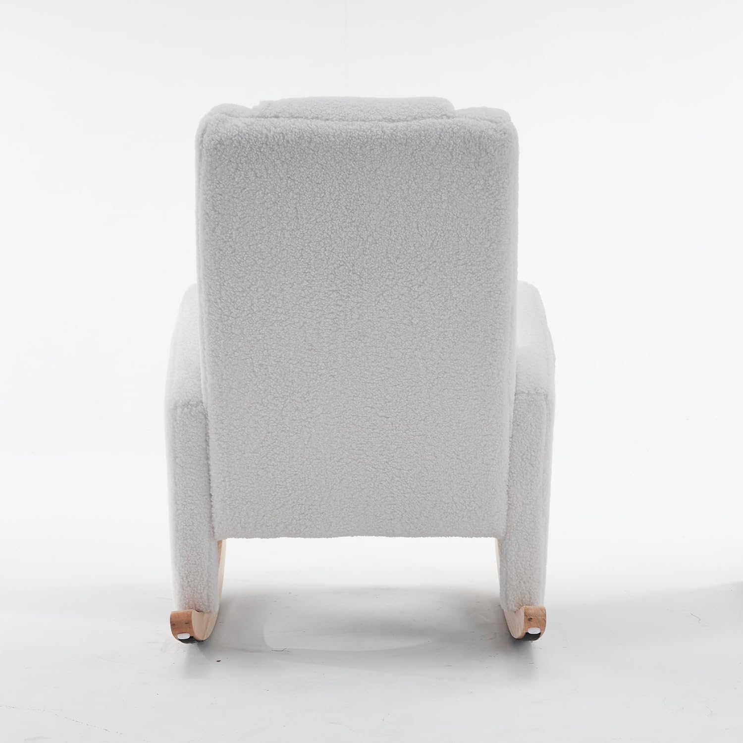 LUMISOL Rocking Chair with Adjustable Footrest, Soft Teddy Fabric Rocking Chair with Pocket for Nursery, Comfy Wing-Back Glider Rocker with Solid Wood Base for Living Room Bedroom Balcony, Ivory