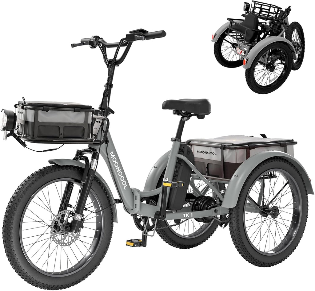 MOONCOOL Folding Electric Tricycle for Adults, 48V 500W 3 Wheels Electric Trike, Aluminum Frame Electric Tricycle Adult Bicycle with Removable Battery, Storage Bags Included