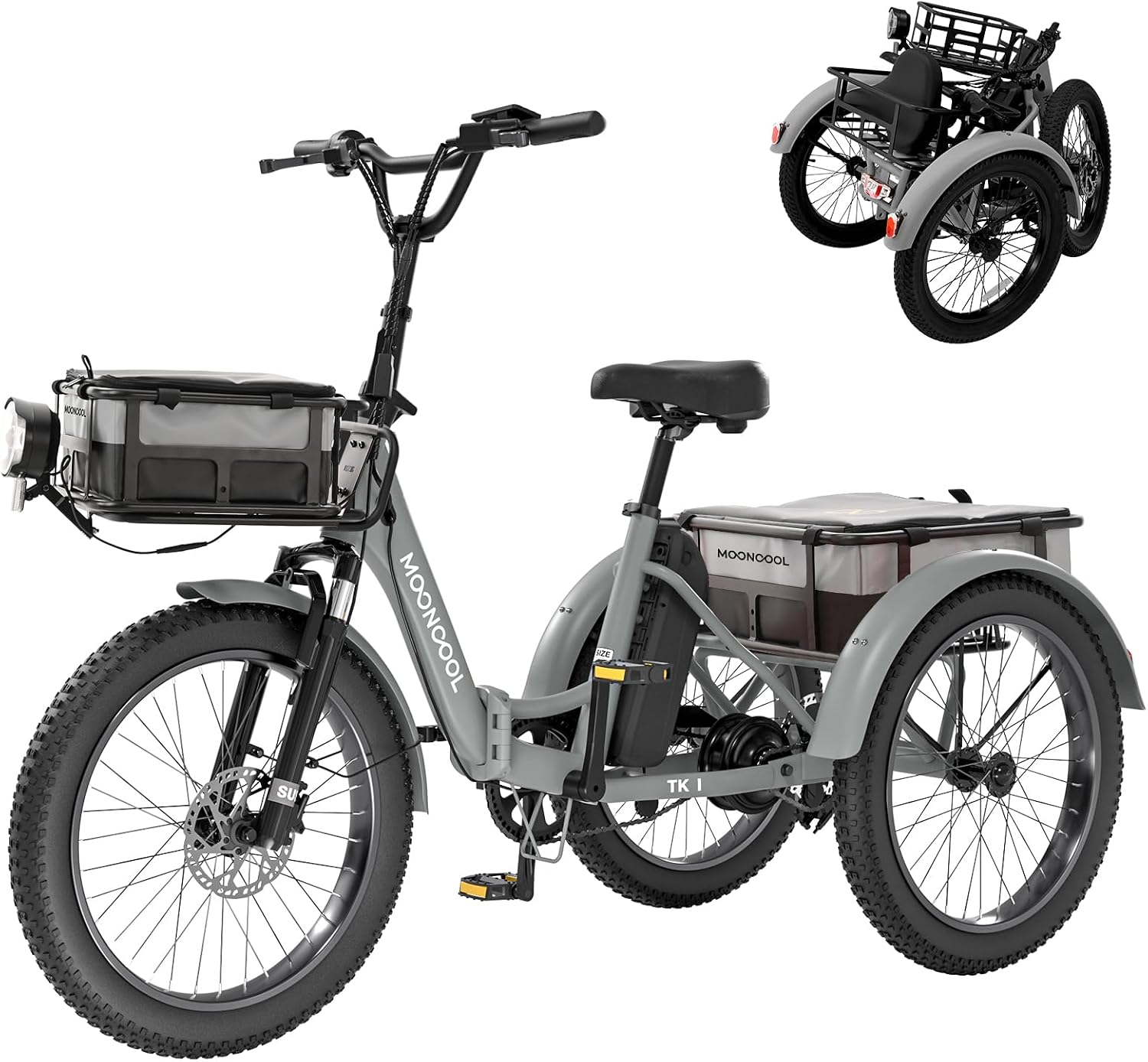 MOONCOOL Folding Electric Tricycle for Adults, 48V 500W 3 Wheels Electric Trike, Aluminum Frame Electric Tricycle Adult Bicycle with Removable Battery, Storage Bags Included