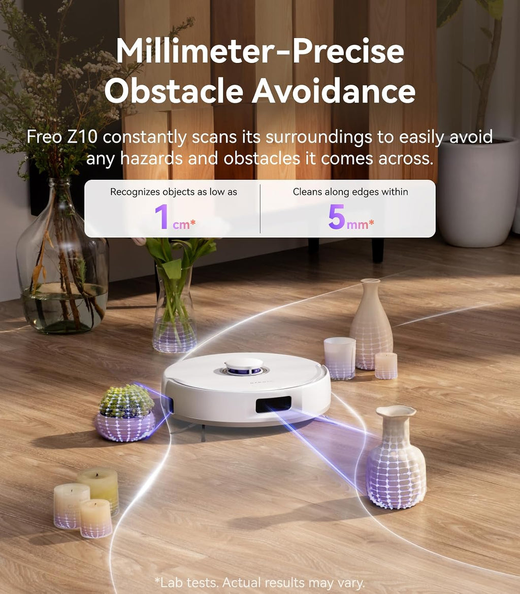 NARWAL Freo Z10 Robot Vacuum and Mop Combo, Tangle Free Robot Mop, 15,000Pa Suction, Adapts to Hard-to-Reach Areas,Self-Emptying,Mop Washing & Drying, Obstacle Avoidance,for Pet Hair & Floor (Renewed)