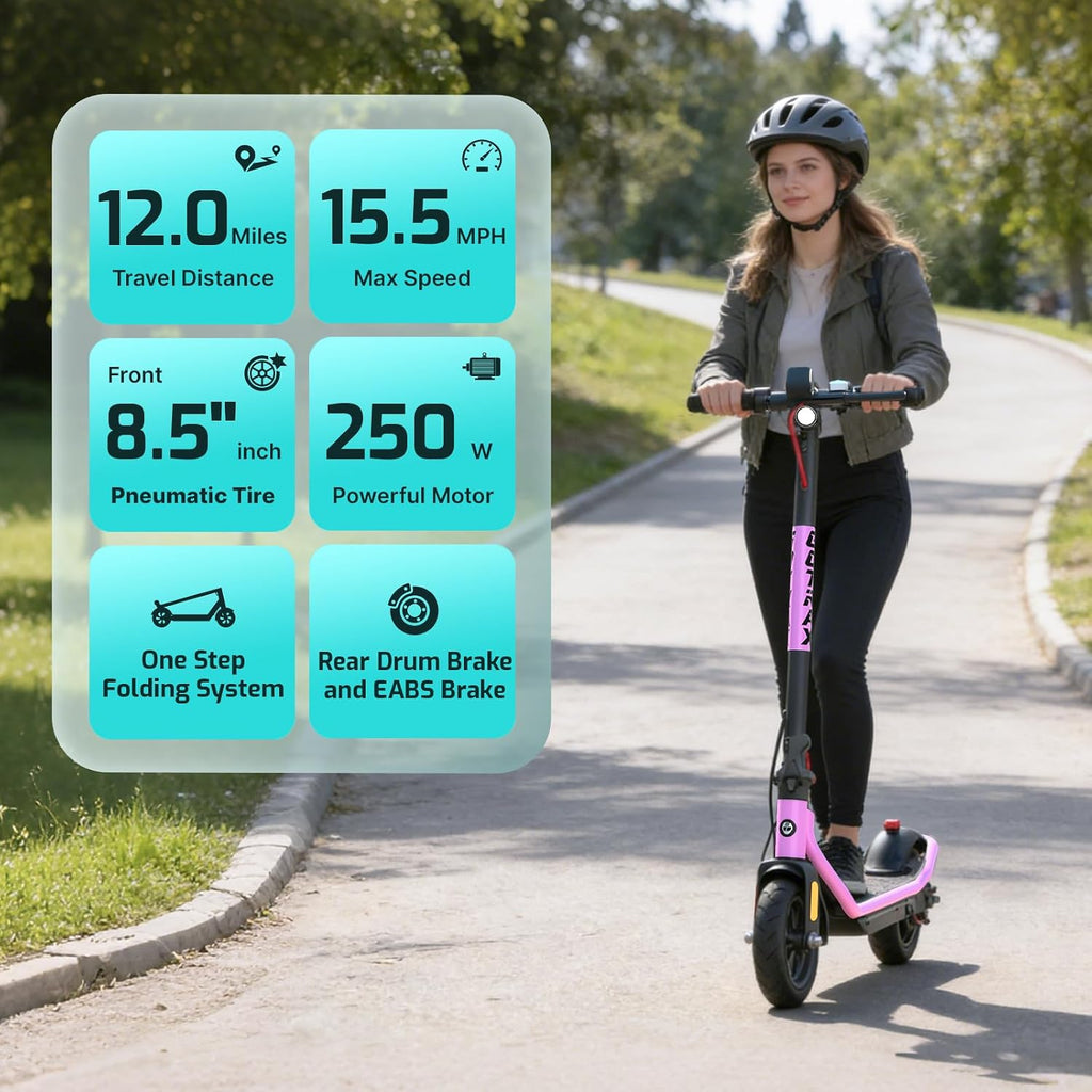 Gotrax Electric Scooter for Adults, Max 12 Mile Range & 15.5Mph by 250W Motor, 8.5' Front Air & Rear Solid Tires, Max Load 220lbs & Big Display with Cruise Control, Foldable EScooter EABS & Drum Brake