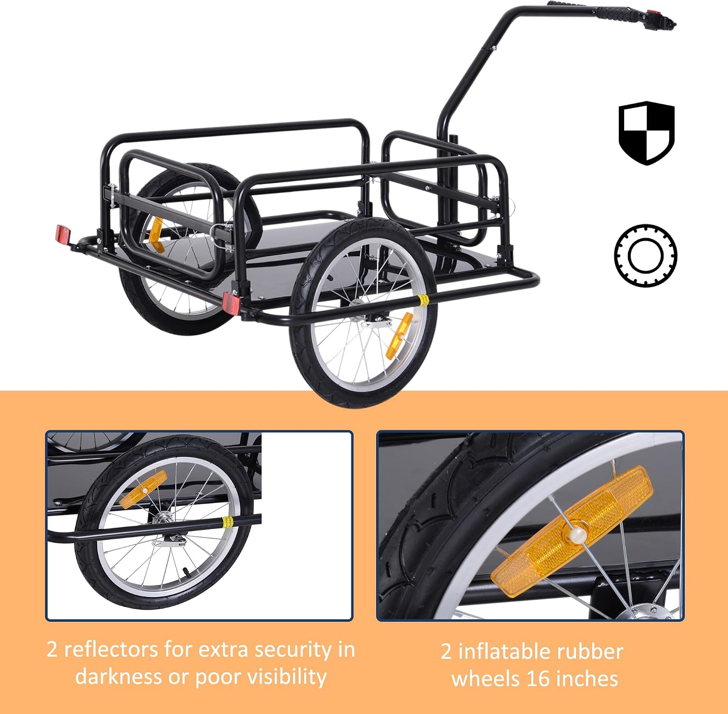 Aosom Bike Cargo Trailer, Bicycle Trailer, Heavy-Duty Bike Wagon Cart, Foldable Compact Storage, with Universal Hitch, 16' Wheels, 88 lbs. Capacity, Black