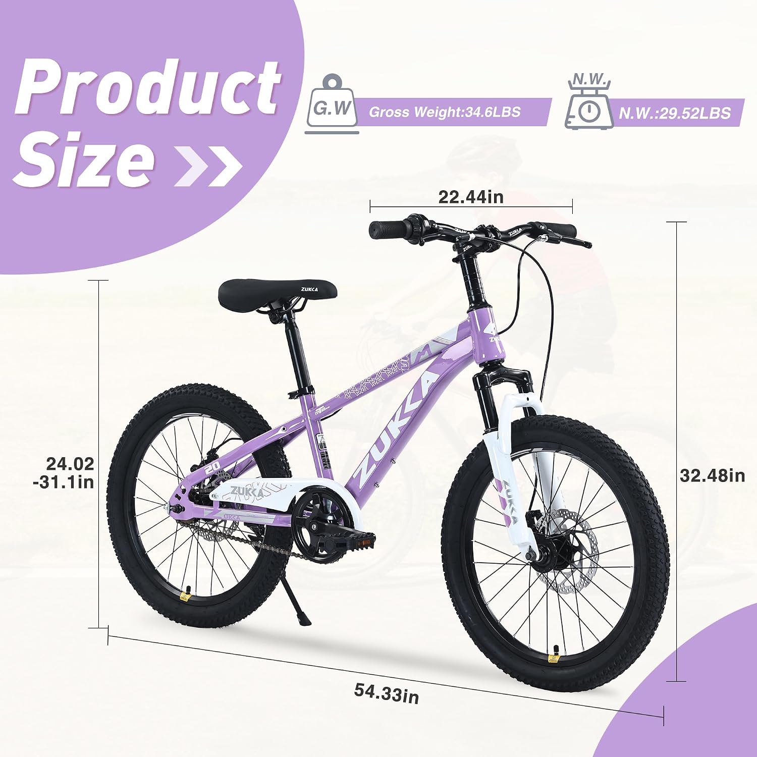 Kids Mountain Bike, 20 24 Inch Kids Bike for Boys Girls Age 7-12 Years, High Carbon Steel Bicycle, Suspension Fork, Dual Disc Brakes, Single Speed, Multiple Colors