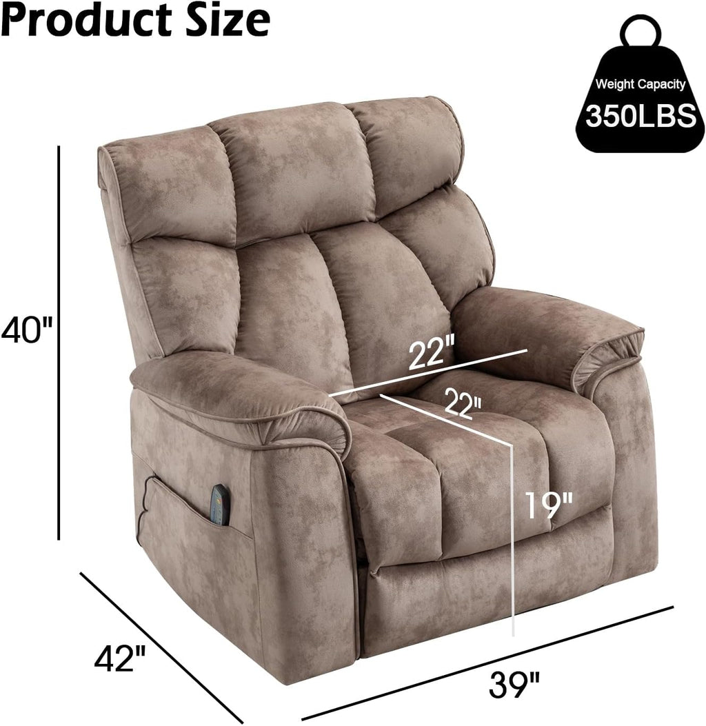 INZOY Oversized Rocker Recliner with Heat and Vibration, Manual Swivel Rocking Recliner Chair with Vibrating Massage, Comfy Padded Overstuffed Soft Fabric Heated Recliner,Camel