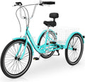 Slsy Adult Tricycle 7 Speed, 20/24/26 Inch Step-Through 3 Wheel Bike for Adults with Large Shopping Basket, 350 lb Capacity Adult Trike for Seniors, Women and Men