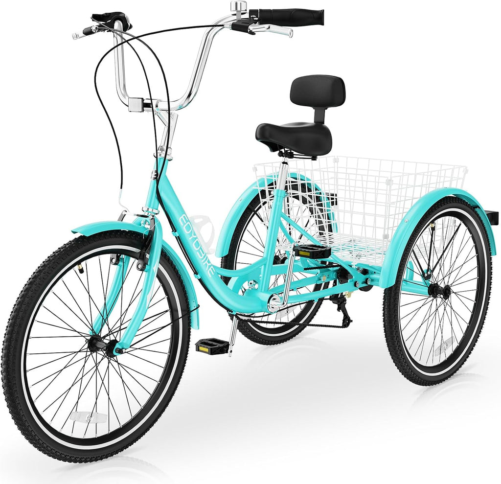 Slsy Adult Tricycle 7 Speed, 20/24/26 Inch Step-Through 3 Wheel Bike for Adults with Large Shopping Basket, 350 lb Capacity Adult Trike for Seniors, Women and Men