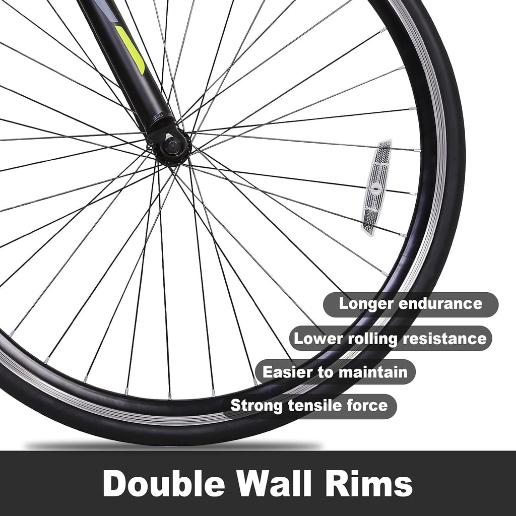 WEIZE 700C Hybrid Bike for Adults, 14 Speed Road Bike, City Commuter Bicycle with Caliper Brakes, High-Carbon Steel Racing Adult Bike, Urban Adult Bicycle for Men and Women