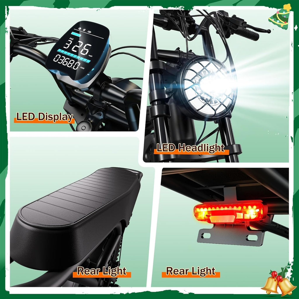 TST Electric Bike for Adults, 1500W Peak Motor 60/100 Miles Fat Tire Ebike with 48V 15Ah/25Ah Removable Battery 20' Electric Dirt Bike Full Suspension and 7-Speed