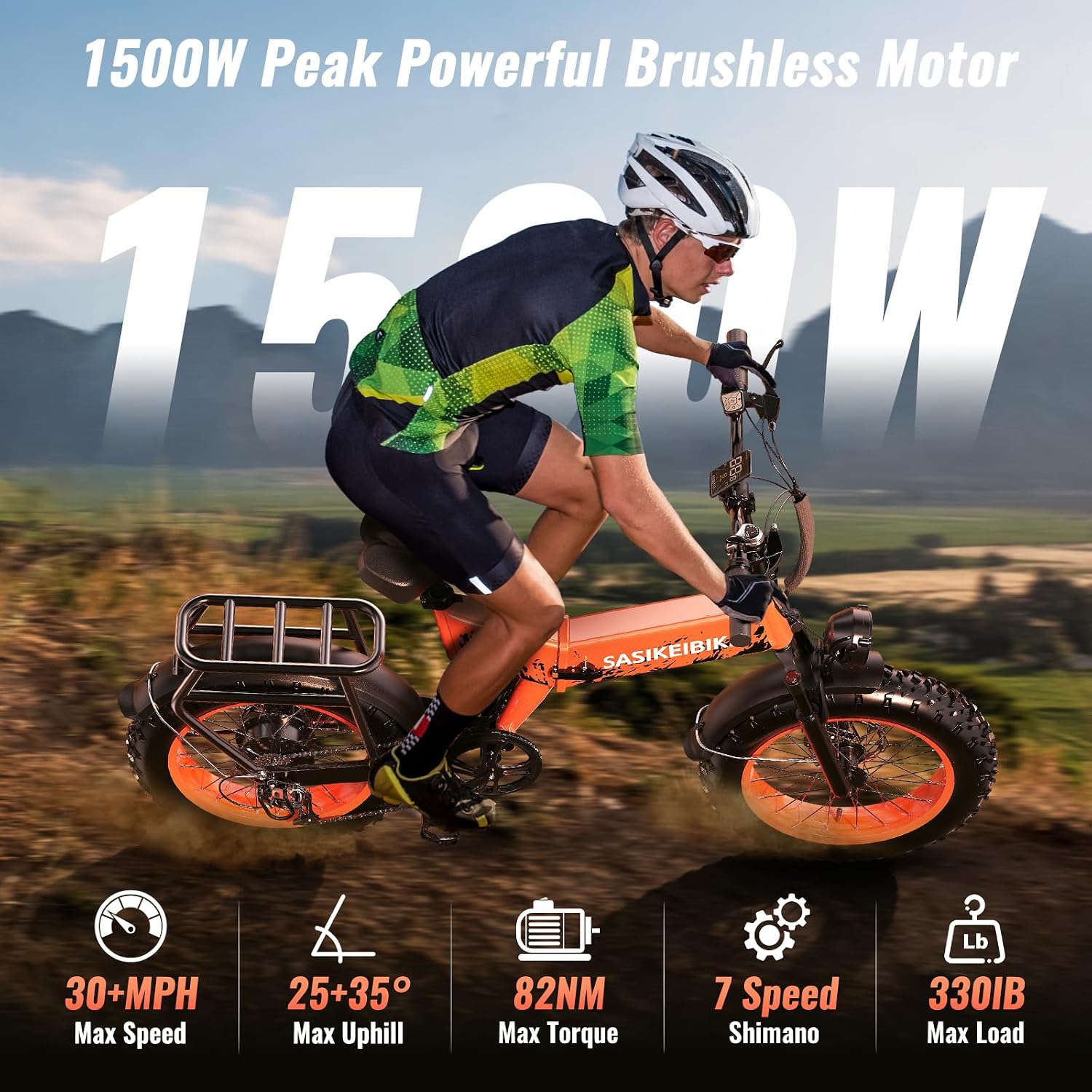 SASIKEIBIKE 1500W Electric Bike for Adults Full Suspension,48/52v 20AH Electric Dirt Bike with 20' x 4.0 Fat Tire,70 Miles Electric Bicycle, Ebike for Snow, Mountains, Road UL Certified